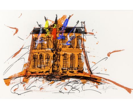 illegibly signed 20th Cent. printOnleesbaar getekende 20ste eeuwse print n° 10/250 getiteld "Roeselaar"  -  35 x 55