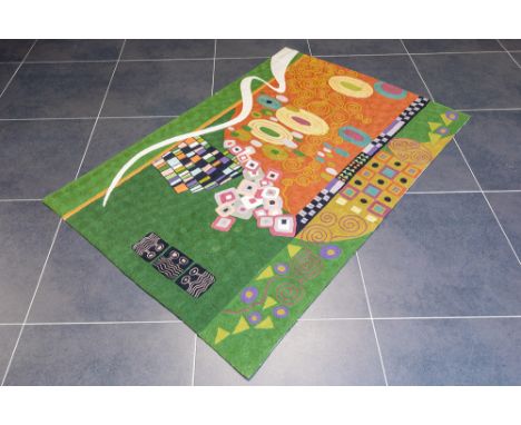 Kashmirean handmade tapestryIn Kashmir geborduurd wandtapijt met een geabstraheerde tekening à la Klimt  -  178 x 118 cm 