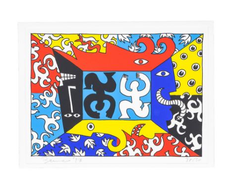 20th Cent. lithograph printed in colors - signed Bruneau, numbered and dated '97BRUNEAU (° 1957)  kleurlitho n° 38/50 : "Pabl