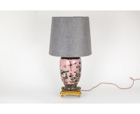 antique Japanese cloisonné vase with an European bronze mounting - made into a lampAntieke Japanse cloisonné-vaas met Europes