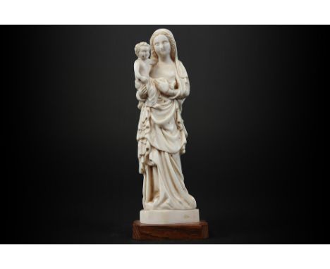20th Cent. French "Mary with child" sculpture in ivory - signed Lucien Pessey with European CITES certificate "2024/BE00275/C