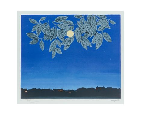 lithograph printed in colors after the 1967 "La page blanche" painting by René Magritte  with stamps of ADAGP and the "Magrit