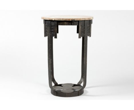 Art Deco sofa table in wrought iron and marbleArt Deco-bijzettafeltje in smeedijzer met marmeren blad  -  hoogte : 59 cm  -  