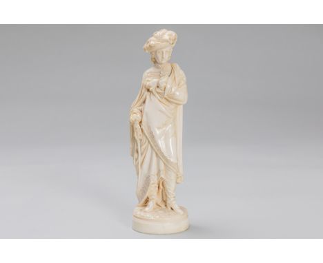 finely carved 19th Cent. European ivory "Young lady with riding crop" sculpture with European CITES certificate "2023/BE02790