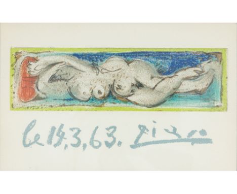 20th Cent. lithograph printed in colors after a drawing for the cover page of "Les dames de mougins"  - signed Picasso and da