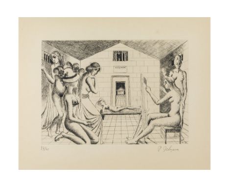 Paul Delvaux signed etchingDELVAUX PAUL (1897 - 1996) ets n° 33/40 getiteld "Dans la cellule génératrice"  -  31 x 44,5 getek