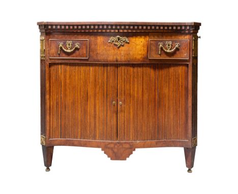 18th Cent. Dutch Louis XVI period mahogany folding buffet with two drawers and two lamellar doors and with typical folding to