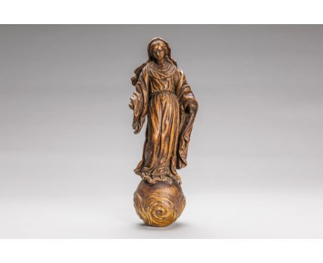 antique Sotuh European "Madonna" sculpture in wood with remains of the original polychromy this sculpture was originally a st