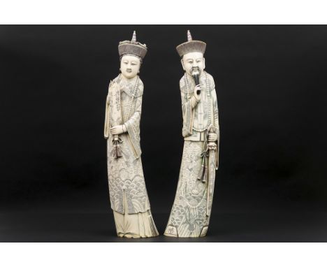 pair of big Chinese "Emperor and Empress" sculptures in ivory with EU CITES certification "2023/BE05214/CE"This item cannot b