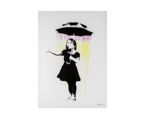 Banksy facsimile signed "Girl with umbrella" print with a 'P.O.W. Printmaking' blind stampBANKSY (° 1974) grote print n° 7/15