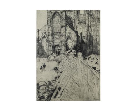 20th Cent. Belgian etching - plate signed Jules De BruyckerDE BRUYCKER JULES (1870 - 1945) ets : "Zicht van de St-Niklaaskerk