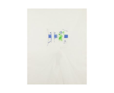 Roger Raveel signed etching in colorsRAVEEL ROGER (1921 - 2013) kleurets n° 5/30 : "Blauw-groen tuingezicht"  -  65 x 50 (bla