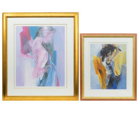 two 20th Cent. Belgian lithograph printed in colors - signed Christine ComynCOMYN CHRISTINE (° 1957) lot van twee kleurlitho'