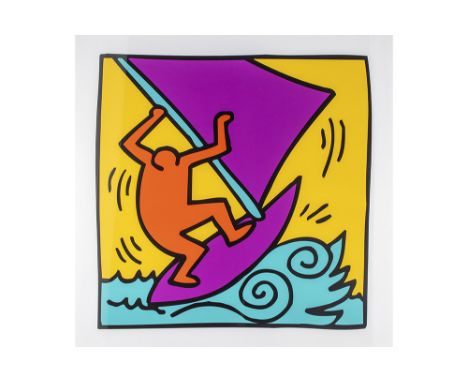 Keith Haring print published by King &amp; McGaw, UKHARING KEITH (1958 - 1990) print in kleuren : "Surfer"  -  100 x 100 gepr