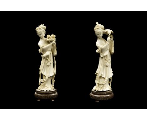 pair of Chinese Republic period ivory sculptures with European CITES certificate "2024/BE04186/CE"This item cannot be sold in