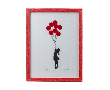 Banksy plate signed "Girl with balloons" print on paperBANKSY (° 1974) print op Arches papier n° 13/300 : "Girl with balloons