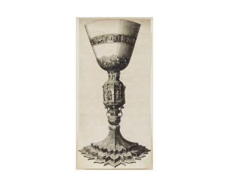 original 17th Cent. Wenzel Hollar etchingHOLLAR WENZEL (1607 - 1677) originele ets dd 1640 : "A Chalice"  -  42,5 x 20,5