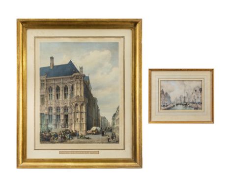 antique lithograph printed in colors with a view of Ghent by Gustave SimoneauSIMONEAU GUSTAVE (1810 - 1870) antieke kleurlith