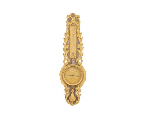 18th Cent. Louis XVI style barometer in polychromed woodAchttiende eeuwse Louis XVI-barometer met kast in gepolychromeerd hou