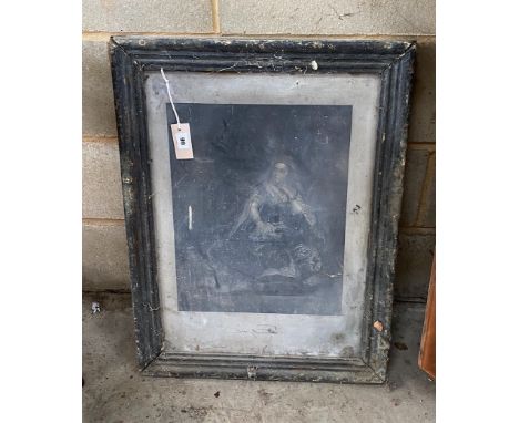 A slate lithograph printing plate of Queen Victoria now framed, width 55cm, height 73cm.