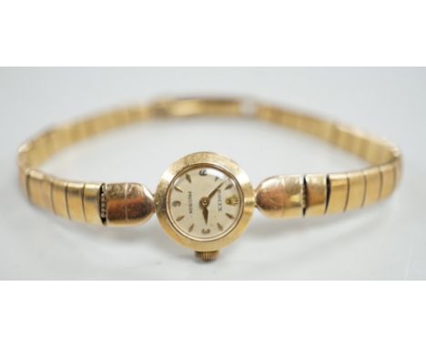 A lady's 9ct gold Rolex Precision manual wind wrist watch, on 9ct gold Rolex bracelet, case diameter 16mm, gross weight 16.8 
