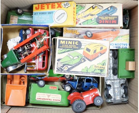 A collection of tin plate model vehicles, to include a boxed Tri-ang model of a Vauxhall Cabriolet &amp; caravan from the Min