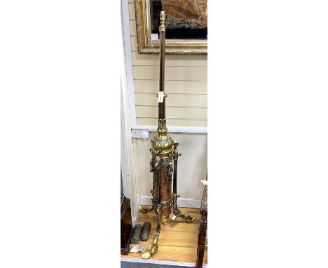 A large brass floor lamp, height 170cm