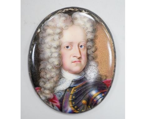 Johann Friedrich Ardin (Swiss - German, fl.1700-1730), miniature on enamel, Portrait of a nobleman, c.1710, 3.5 x 3cm