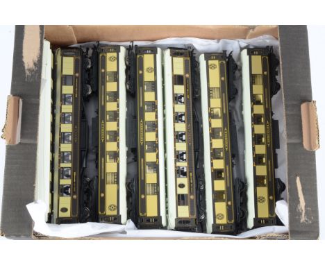 Hornby China OO Gauge Pullman Golden Arrow Coaches, seven all unboxed with white rooves, Adrian, Onyx, Zenobia, Hercules (2),
