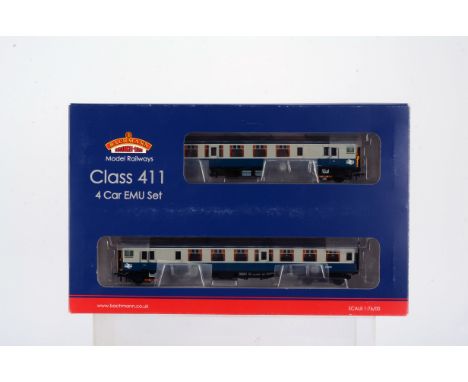 Bachmann OO Gauge Class 411 EMU, boxed 31-427 four car train in BR blue/grey 7113, G-E, box G-E 