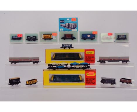British Outline N Gauge Diesel Locomotives and Goods Wagons, two boxed Warship Class locomotives by Minitrix, 203 D 823 Herme