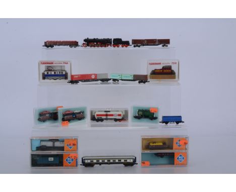 Continental N Gauge Locomotives and Freight Stock, Fleischmann Piccolo locomotives, both cased, 7969 Swiss Eidelweiss 215 ele
