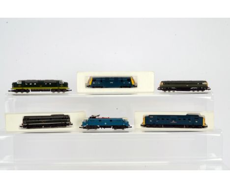 BR N Gauge Diesel/Electric Locomotives, various examples, boxed,  Lima 214 D5509 in green livery, 22 0217 9006 Fife and Forfa