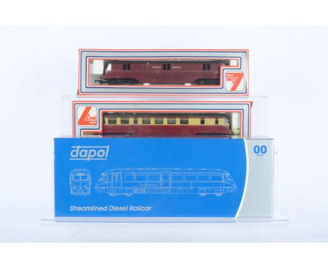 Dapol and Lima OO Gauge Railcars, three boxed examples, Dapol 4D-011-002 streamlined Railcar W10 in BR chocolate/cream and Li