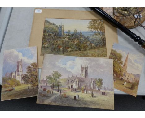 A collection of Un Framed Watercolours including Minehead by R Curzon etc (4) 