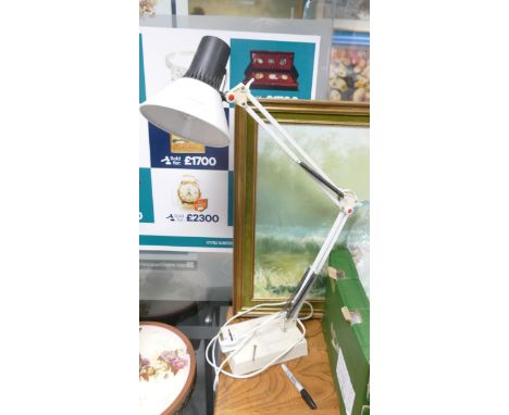 Retro 2 stage white angle poise LAMP on detachable weighted base 