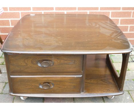 Ercol Pandora's Box Coffee Table, some stain loss, 40cm x 79cm x 79cm 