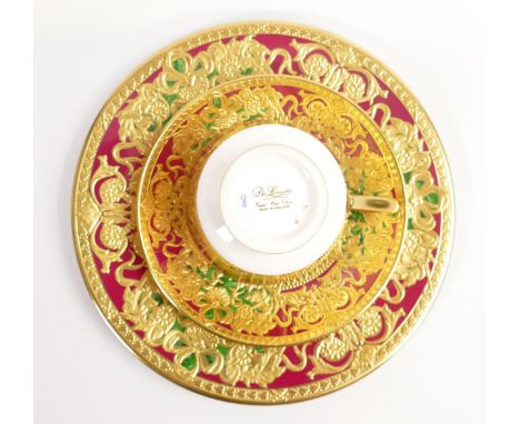 De Lamerie Fine Bone China heavily gilded Royal Bow cup &amp; saucer and side plate, specially made high end quality item, Ma