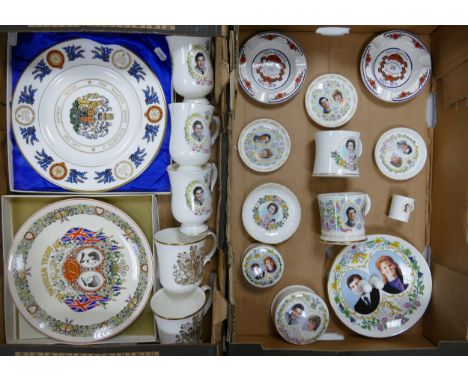 A Collection of Commemorative items to include silver jubilee &amp; Royal wedding plates (Boxed), mugs, Trinket Boxes, Ashytr