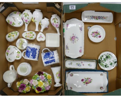 A Collection of Coalport items to include, Vases, posies, Fathers Day mugs, Trinket boxes, dishes, etc. (2 Trays) 