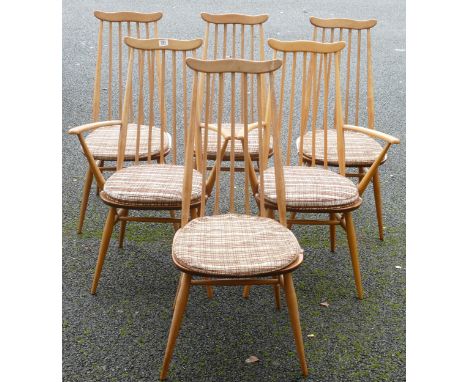 Blonde Ercol Set of Six Dining Chairs inc two carvers, some sun bleaching(6) 