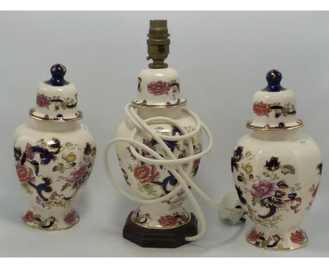Mason Blue Mandalay Patterned Lamp base &amp; Temp Jars, largest 31cm(3) 