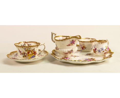 A collection of 19th century Hammersley &amp; Co. floral Lady Patricia china, comprising tray, sugar and milk jug, large milk