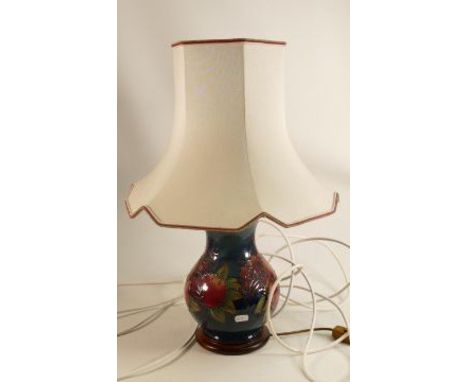 Large Moorcroft Finch &amp; Berry patterned lamp base, height with shade 58cm 
