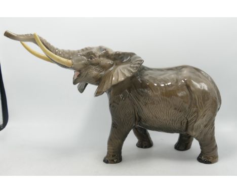 Beswick Large Elephant with Trunk in Salute 998 (one tusk restuck) 