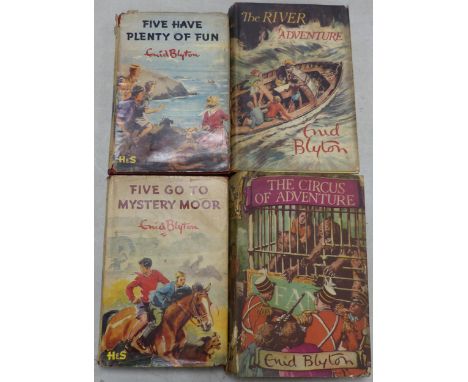 First Edition Enid Blyton Books The River of Adventure, Five Have Plenty of Fun, Five go to Mystery Tour &amp; The Circus of 