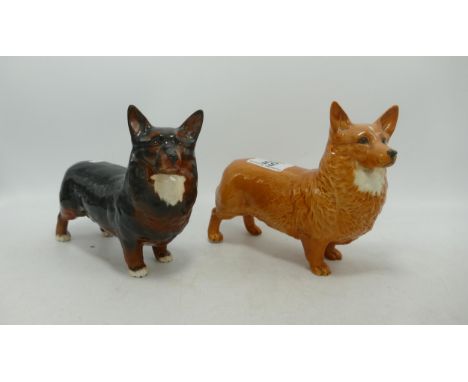 Two Beswick large Corgi Dogs 1299, in light tan and dark brindle colours. (2) 