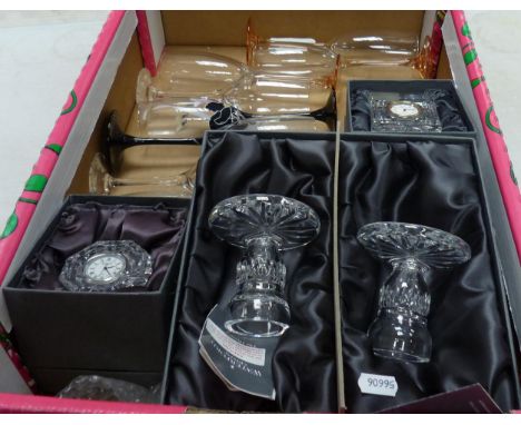 Boxed Waterford Crystal Candlesticks &amp; Mantle Clock etc 