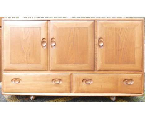 Blonde Ercol 2 Door 3 Drawer Sideboard, height 76cm, length 129 &amp; depth 43cm, some staining to top 