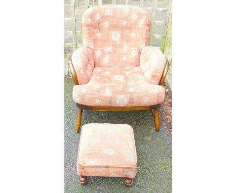 Mid Century Ercol Armchair &amp; similar foot stool(2) 